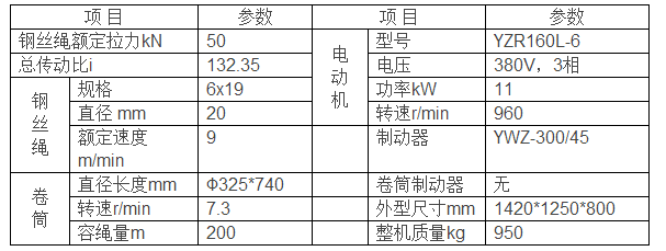 JM5T型卷揚機參數(shù)圖